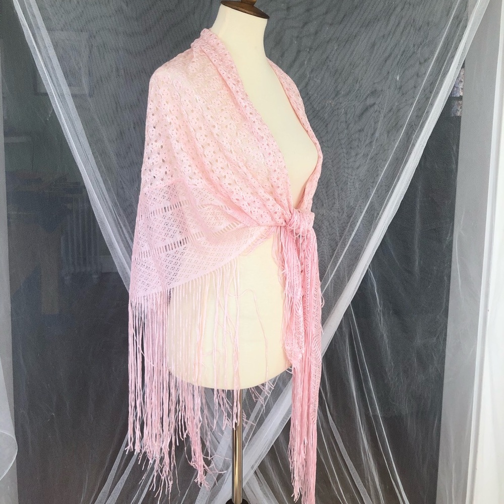 Vintage Festival Shawl Boho Fringe Pink